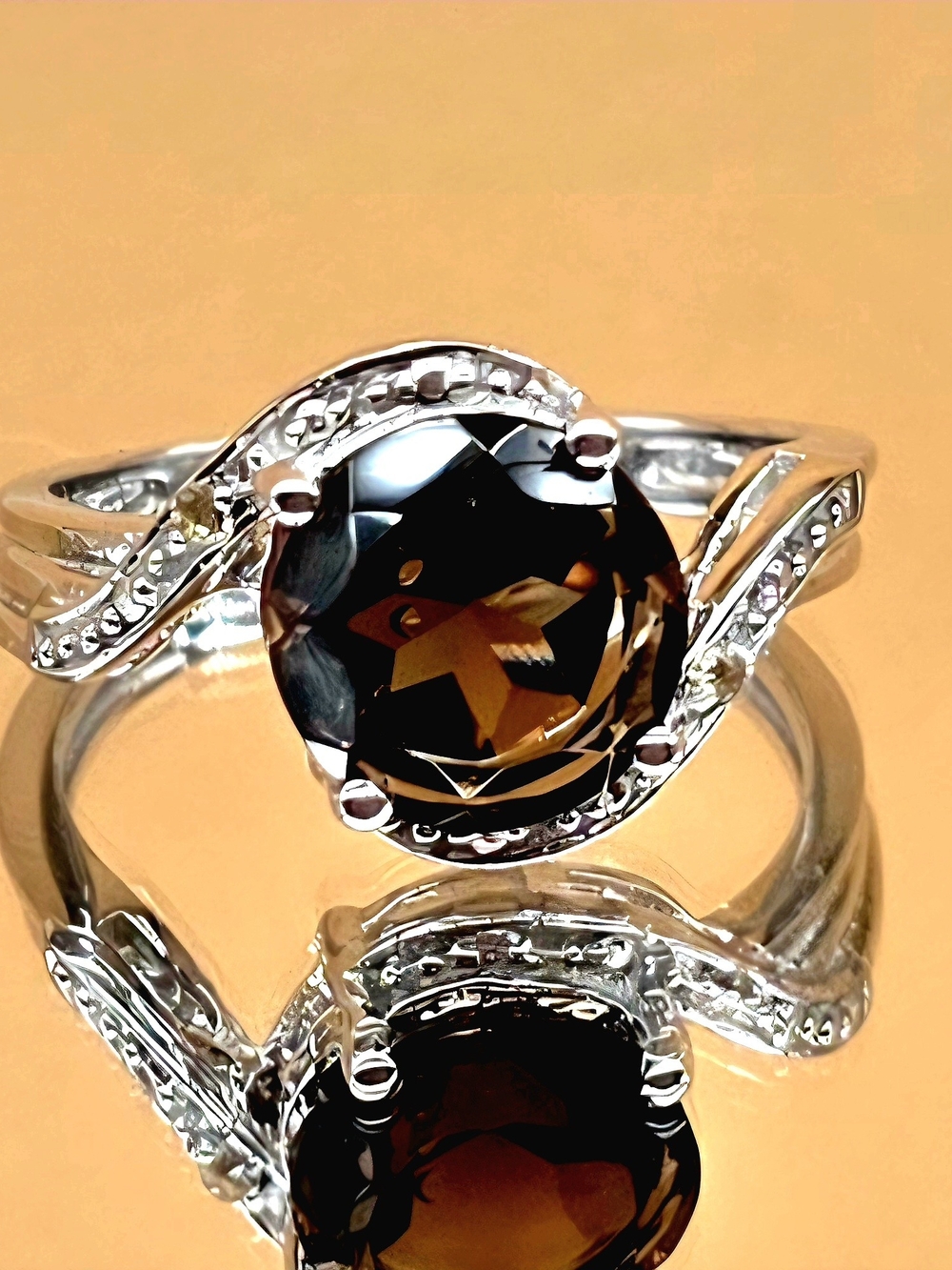 Smoky Topaz Silver Twist Ring - Women Jewelry Size 7